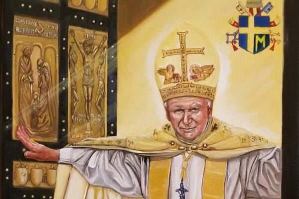 "Do Not Be Afraid - Open Wide the Doors to Christ." Portrait of Pope St. John Paul II